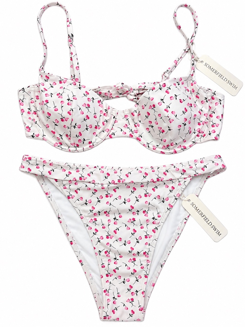Somerfield Swim Women’s XL Floral Bikini Set Underwire Pink White NWT